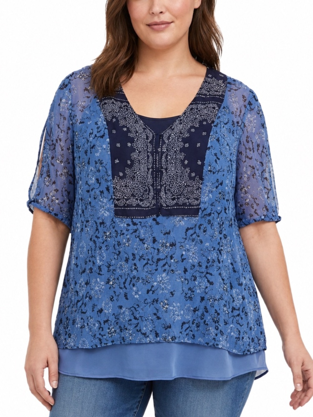 Lucky Brand 2 Pc Crinkled Chiffon Floral Bandana Print Top Size Large With Cami